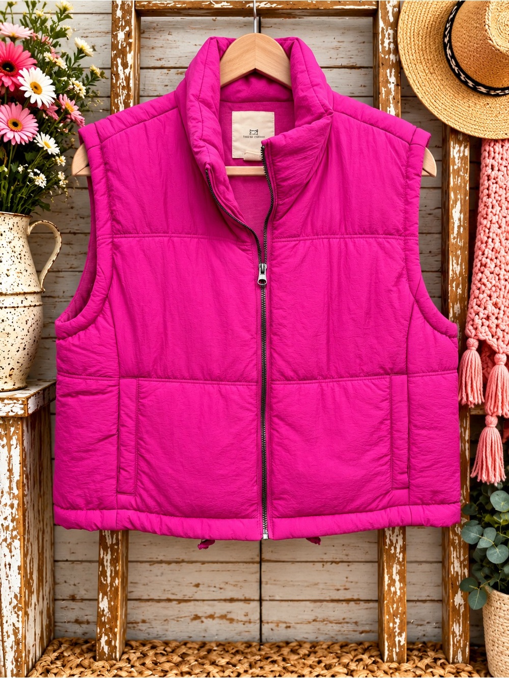 Thread & Supply Vibrant Pink Quilted Puffer Vest